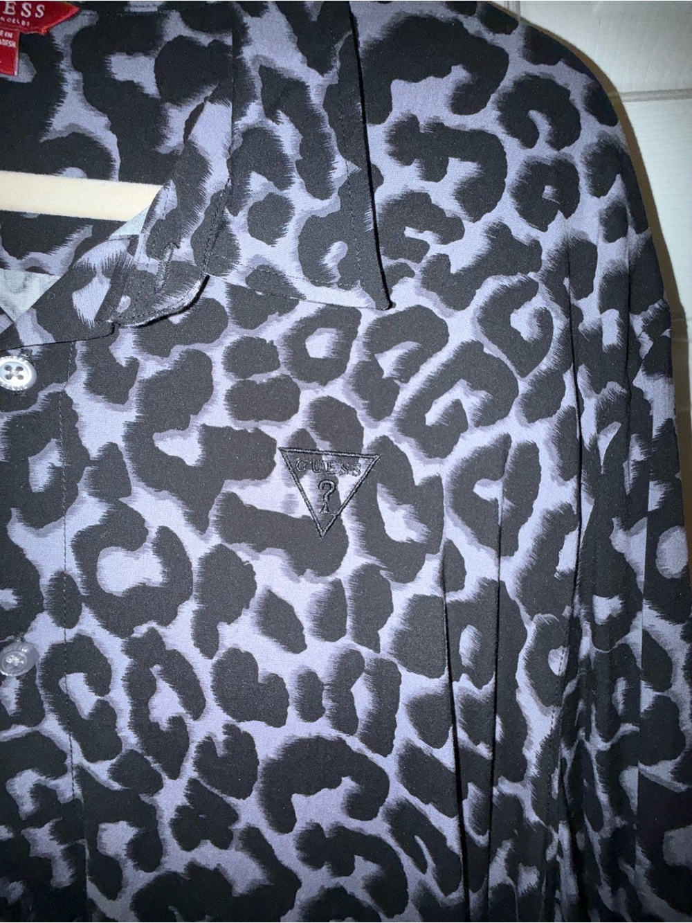 GUESS Leopard Print Button Up Shirt XL Black Gray Animal Print Y2K